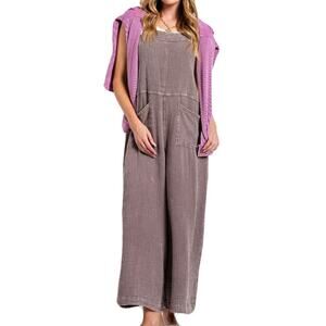 Easel Women's Cotton Gauze Mineral Wash Jumpsuit, Size Med, Mushroom Brown